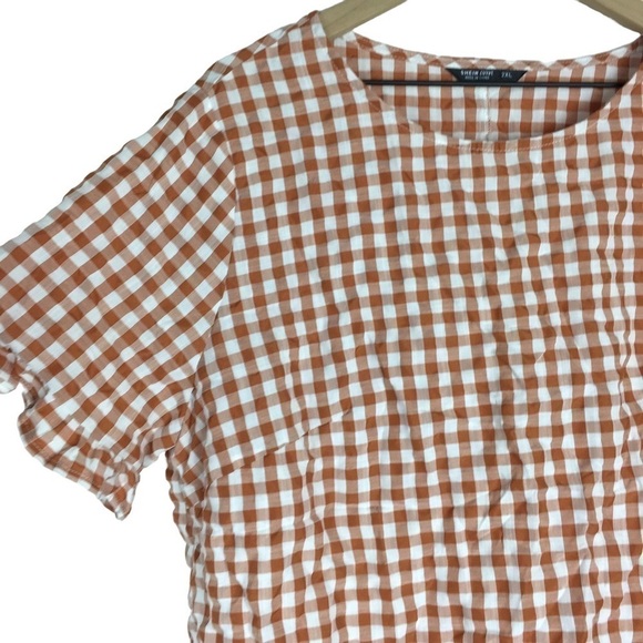 SHEIN CURVE 2 Tops Blouses Short Sleeve Leopard Babydoll 3XL Gingham Ruffle 2XL - Picture 3 of 16